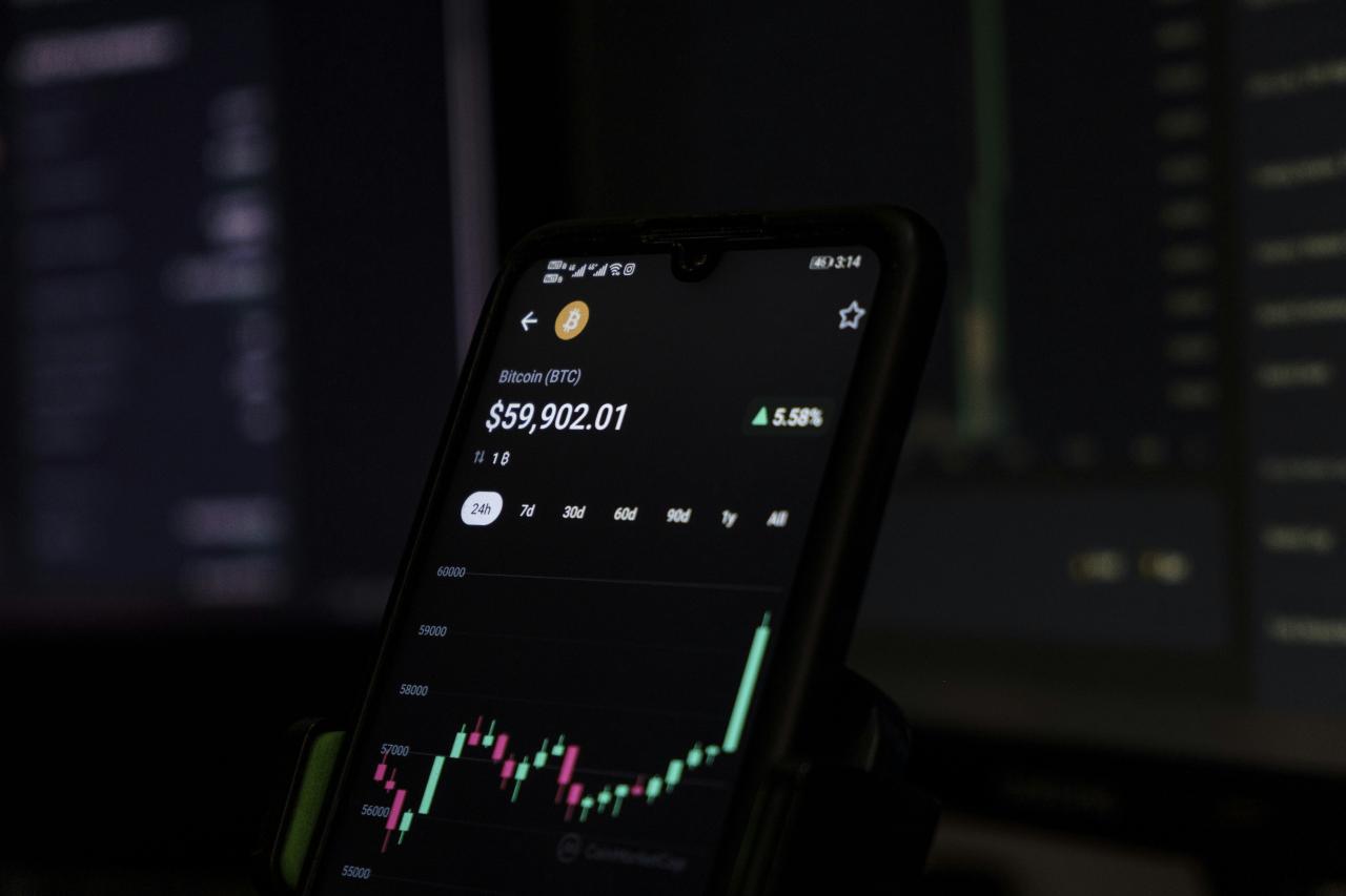 ponsel yang menampilkan grafik saham di layar